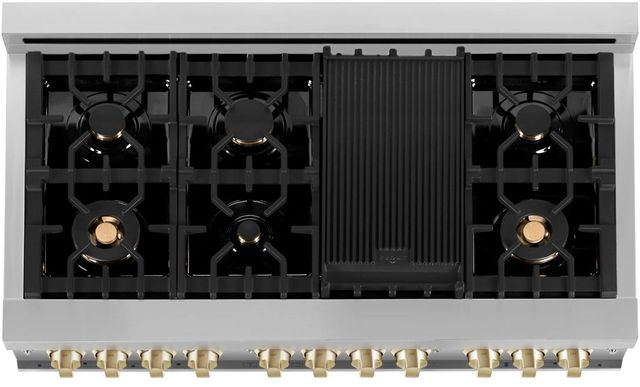 ZLINE Autograph Edition 48" Stainless Steel Pro Style Dual Fuel Range with White Matte Door and Polished Gold Accents-3