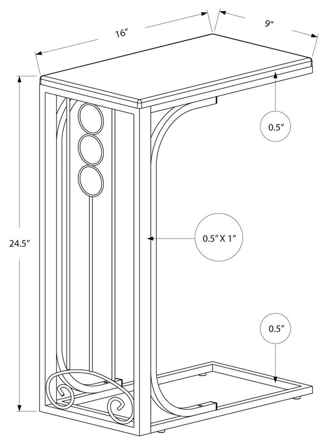 Monarch Specialties Inc. Black Top Accent Table with Grey Metal Base-3