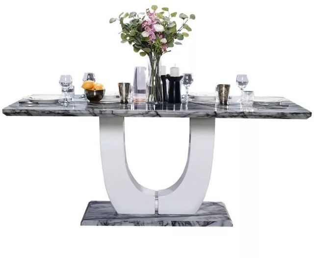 Mazin Furniture Felix Marble Glass Top Dining Table with White Base -0