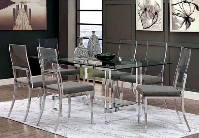 Furniture of America® Casper 7-Piece Glass Top Dining Table Set with Chrome Base -0
