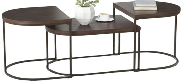 Signature Design by Ashley® Vanmore 3-Piece Dark Brown Occasional Table Set with Bronze Base-0