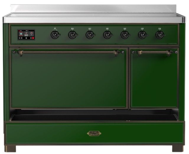 Ilve® Majestic III 48" Emerald Green Pro Style Induction Range with Solid Door and Burnished Trim-2