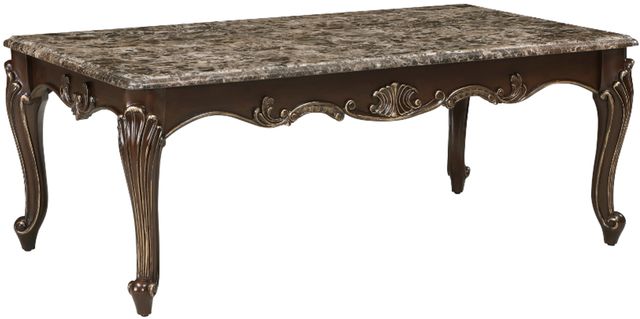 Homelegance® Balthasar Marble Top Cocktail Table with Cherry Base-0
