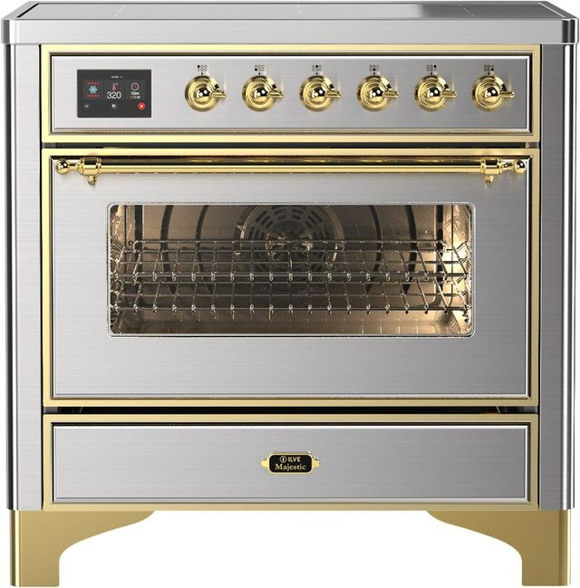 Ilve® Majestic III 36" Stainless Steel Pro Style Induction Range with Triple Glass Door and Brass Trim-0