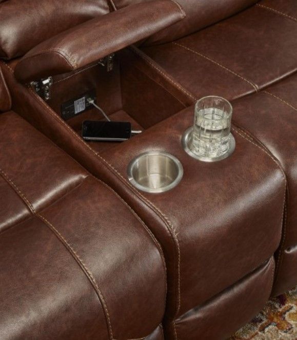 Corinthian Furniture Wheeler Tobacco Power Glider Reclining Loveseat with Console-2