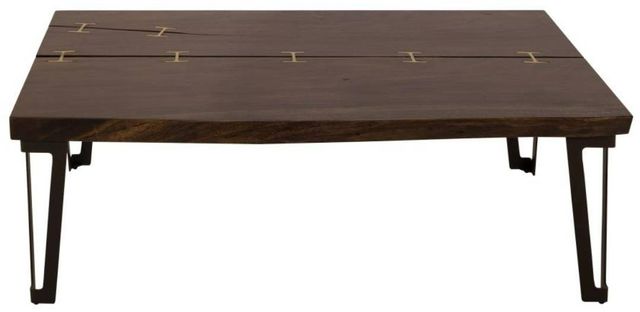 International Furniture Direct Walnut Reddish Brown Cocktail Table with Black Base-3