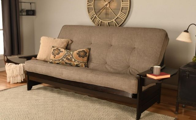 Kodiak Furniture Phoenix Linen Stone/Espresso Queen Futon with Mattress-1