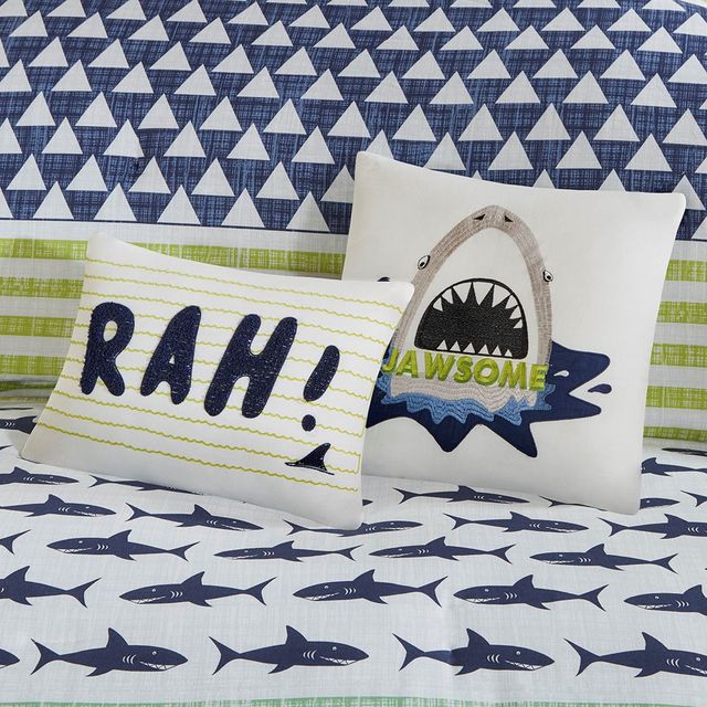 Olliix by Urban Habitat Kids Finn Green/Navy Full/Queen Shark Cotton Comforter Set-2