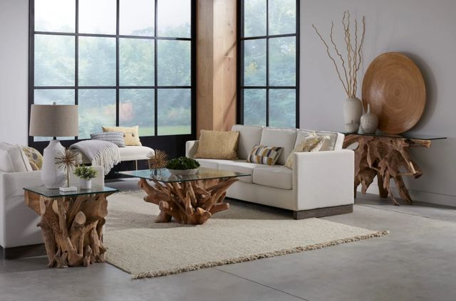 Modus Furniture One Glass Top Console Table with Natural Base-1