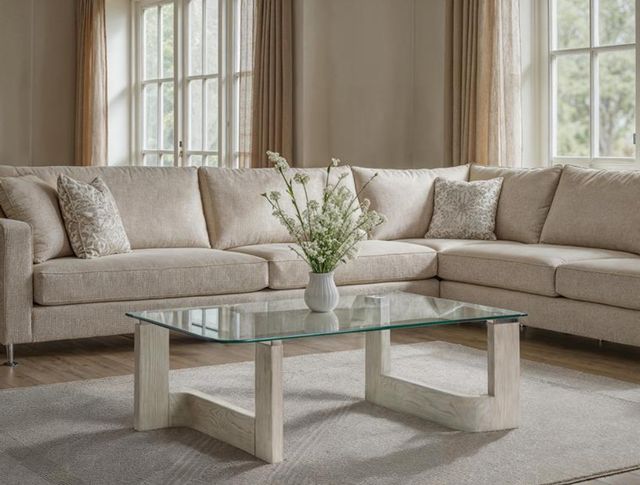 Magnussen Home® Bartlett Glass Top Cocktail Table with Smokey Pine Base-1