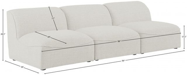Meridian Furniture Miramar 3-Piece Cream 99" Upholstered Modular Armless Sofa-2