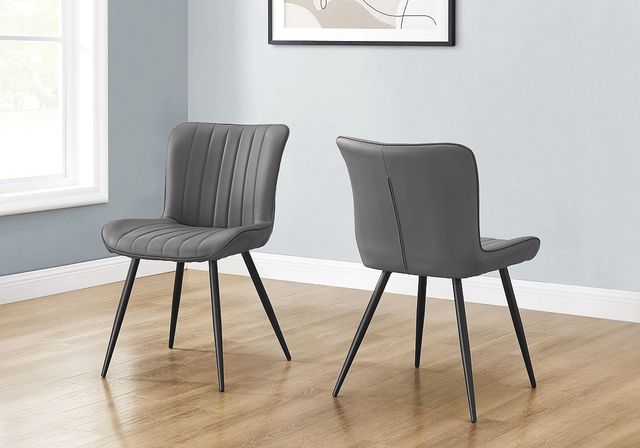 Monarch Specialties Inc. 2-Piece Grey Leather-Look Dining Chair Set-2