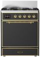 Ilve® Majestic III 30" Graphite Matte Pro Style Dual Fuel Natural Gas Range with Solid Door and Brass Trim-0