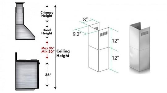 ZLINE 2 Piece 12" Stainless Steel Wall Hood Extension Kit-1