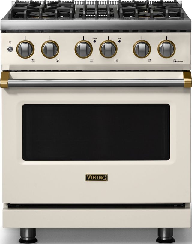 Viking® 5 Series 30" Pure White Pro Style Dual Fuel (LP) Range with Brushed Brass Trim-0