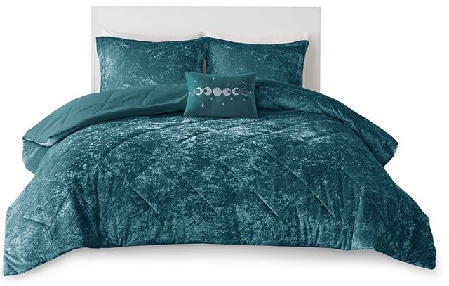 Olliix by Intelligent Design Felicia Teal King/California King Velvet Comforter Set-0