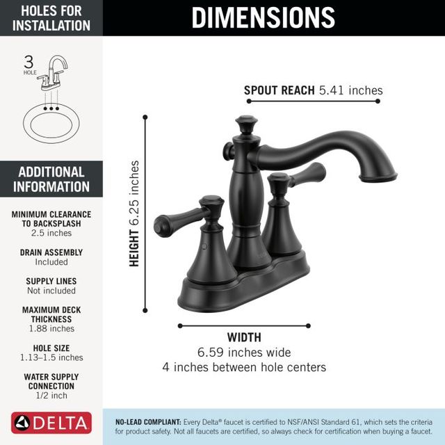 Delta Cassidy® Matte Black 2-Handle Centerset Bathroom Faucet with Drain-3
