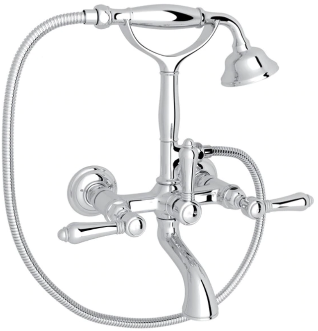 Rohl® Italian Bath Collection Polished Chrome Exposed Wall Mount Tub Filler with Handshower-0