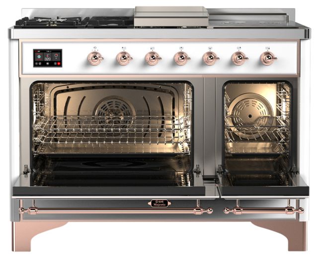 Ilve® Majestic III 48" White Pro Style Dual Fuel Natural Gas Range with Solid Door and Copper Trim-1