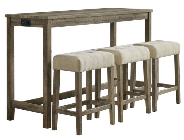 Elements International Oak Lawn 4-Piece Beige/Natural Bar Table Set-0
