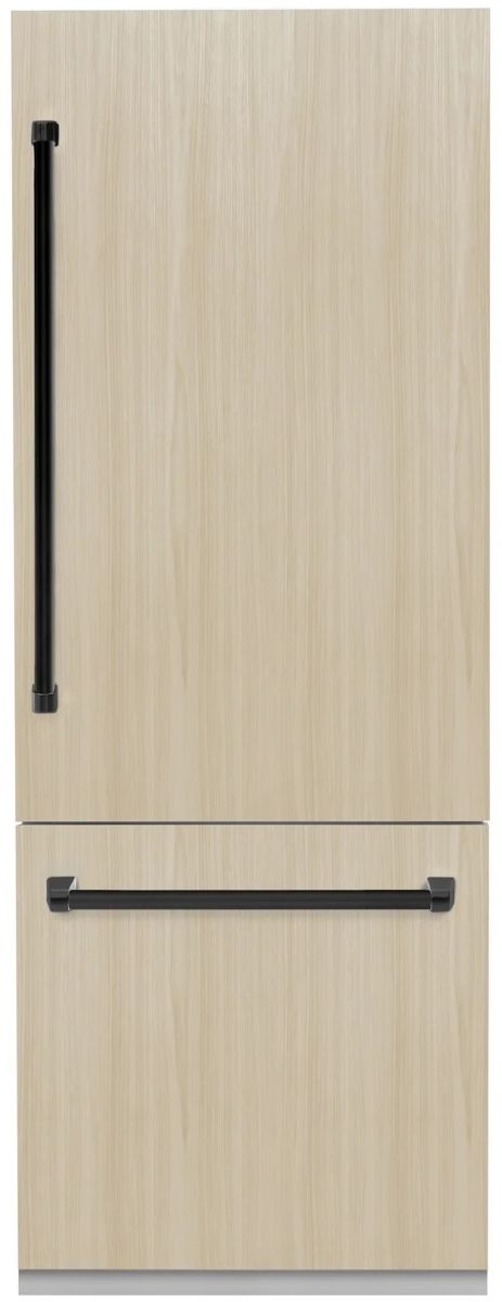 ZLINE Autograph Edition 30 in. 16.1 Cu. Ft. Panel Ready Built-In Bottom Freezer Refrigerator with Water Dispenser, Ice Maker, Graphite Gray Interior and Matte Black Handles
