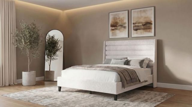 Coaster® Leslie Beige Queen Upholstered Platform Panel Bed-1