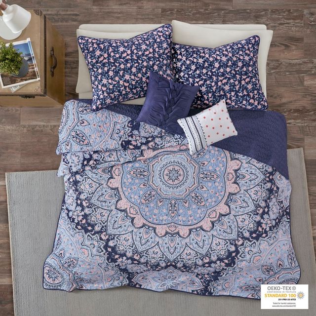 Olliix by Intelligent Design Odette Blue Full/Queen Boho Reversible Coverlet Set-2