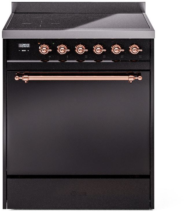 Ilve® Nostalgie II Series 30" Glossy Black Pro Style Induction Range-0