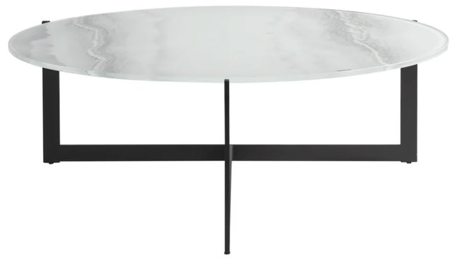Armen Living Krike White Flow Gold Glass Top Coffee Table with Black Base-4