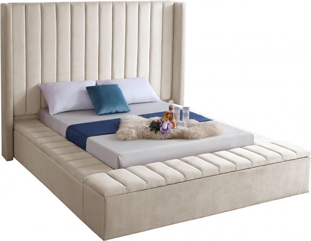 Meridian Furniture Kiki Cream King Upholstered Storage Panel Bed-0