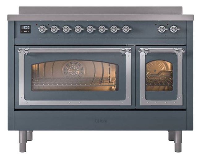 Ilve® Nostalgie II Noblesse 48'' Blue Gray Pro Style Induction Range with Chrome Trim-1