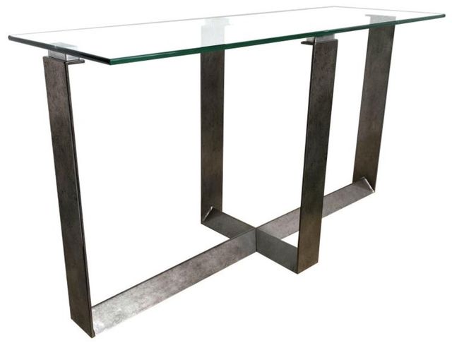 Magnussen Home® Holden Glass Top Rectangular Sofa Table with Aged Pewter Base-3