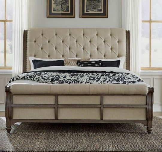 Liberty Furniture Americana Farmhouse Beige/Dusty Taupe Queen Sleigh Bed-1
