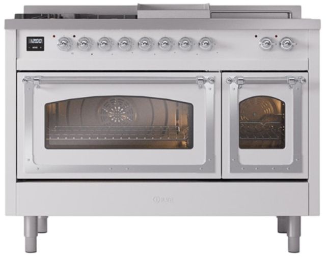 Ilve® Nostalgie II Noblesse 48'' Custom RAL Color Pro Style Dual Fuel Range with Chrome Trim-1