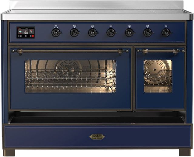 Ilve® Majestic III 48" Midnight Blue Pro Style Induction Range with Triple Glass Door and Burnished Trim-2