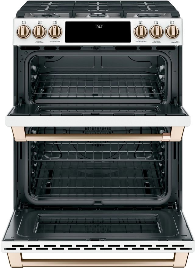 Café™ 30" Matte White Double Oven Slide In Gas Range-1