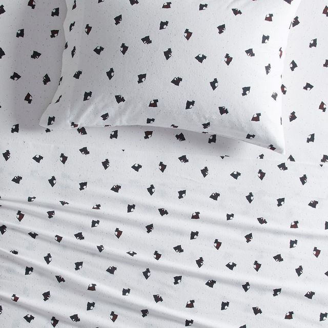 Olliix by Woolrich Flannel Black/White Scottie Dogs Twin Cotton Sheet Set-2