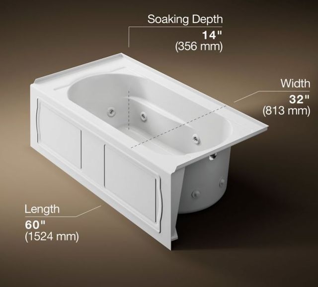 KOHLER® Devonshire® White 60" x 32" Alcove Heated Whirlpool Bath - Right Drain-2