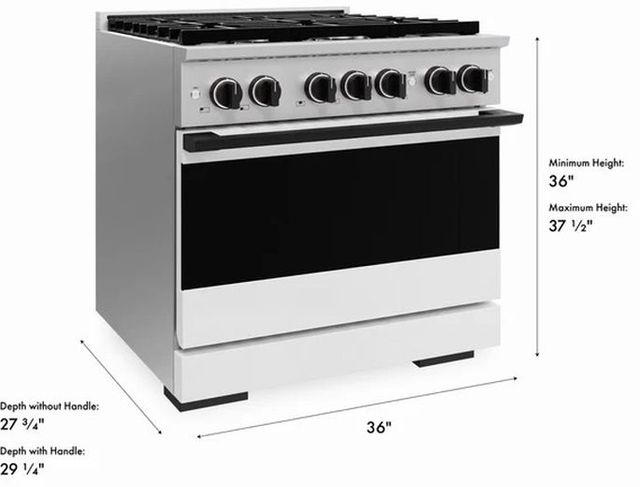 ZLINE Marino 36" Satin Stainless Steel Pro Style Gas Range with White Matte Door and Matte Black Accents-2