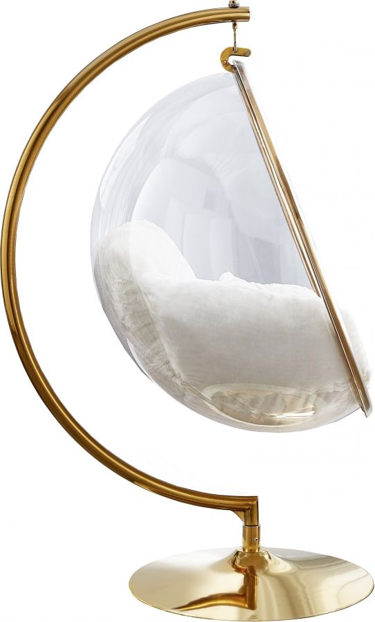 Meridian Furniture Luna White Faux Fur Acrylic Swing Accent Chair-2