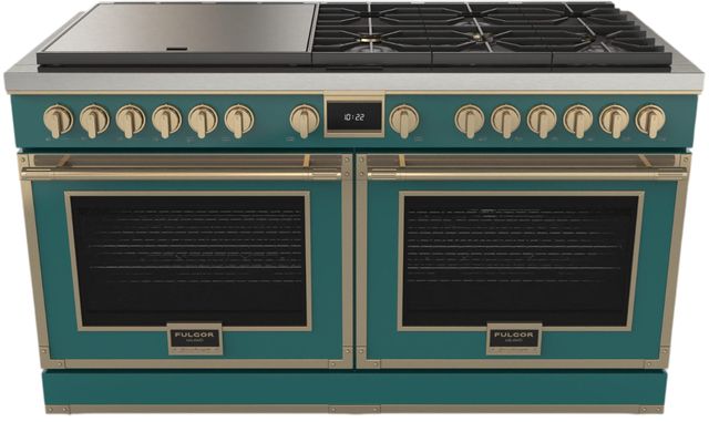 Fulgor Milano® Evoque 400 Series 60" RAL Pro Style Dual Fuel Hybrid Range with Brushed Brass Trim -0