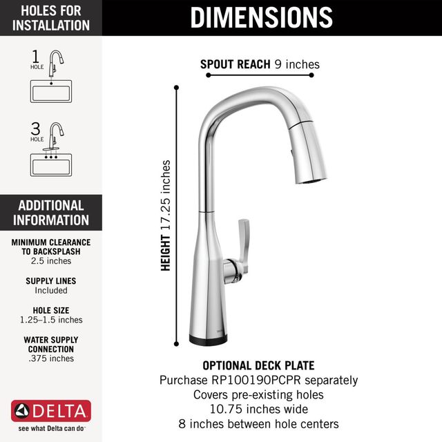 Delta Stryke® Lumicoat® Chrome Touch2O® Kitchen Faucet with Voice -1
