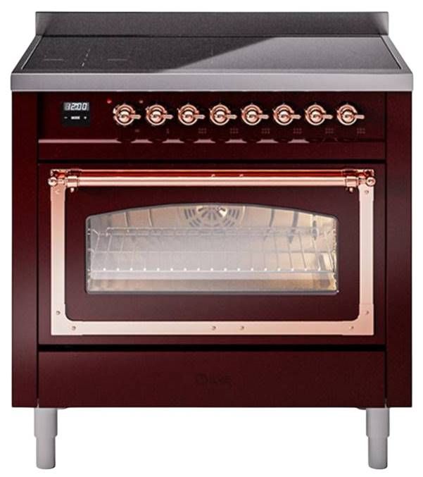 Ilve® Nostalgie II Noblesse 36'' Burgundy Pro Style Induction Range with Copper Trim-0