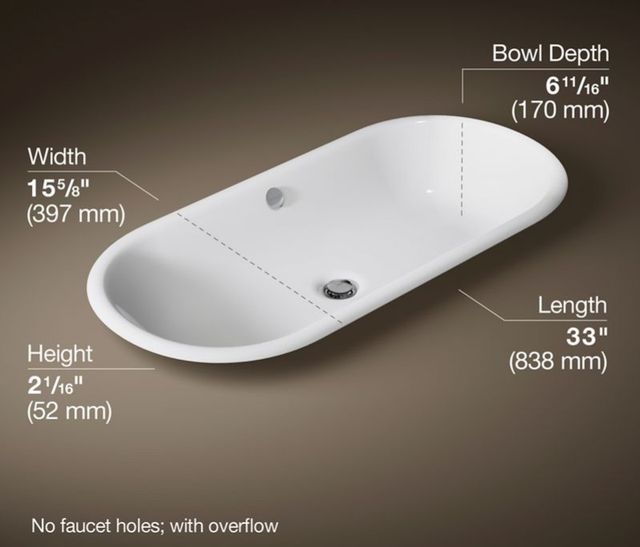 Kohler Iron Plains® White 33" Oval Drop-In/Undermount/Vessel Bathroom Sink with Iron Black Painted Underside-3