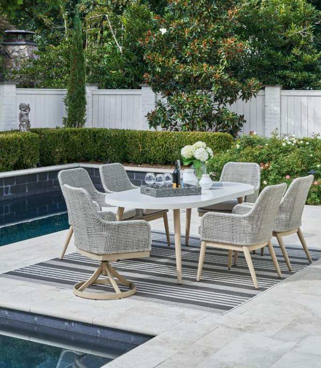 Signature Design by Ashley® Seton Creek White Oval Aluminum Outdoor Dining Table with Brown Base-5
