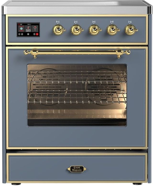 Ilve® Majestic III 30" Blue Gray Pro Style Induction Range with Triple Glass Door and Brass Trim-0