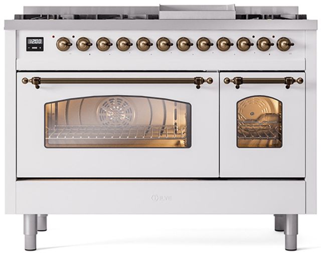 Ilve® Nostalgie II Series 48" White Pro Style Dual Fuel Range-0