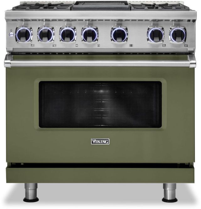 Viking® 7 Series 36" Cypress Green Pro Style Dual Fuel Natural Gas Range with 12" Reversible Griddle-0