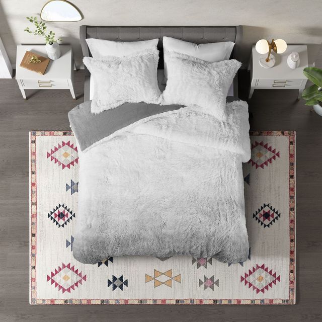 Olliix by CosmoLiving Cleo Grey Twin/Twin XL Ombre Shaggy Fur Comforter Set-0