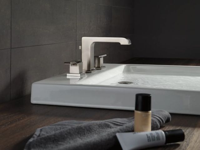 Delta Ara® Stainless 2-Handle Widespread Bathroom Faucet with Drain-1